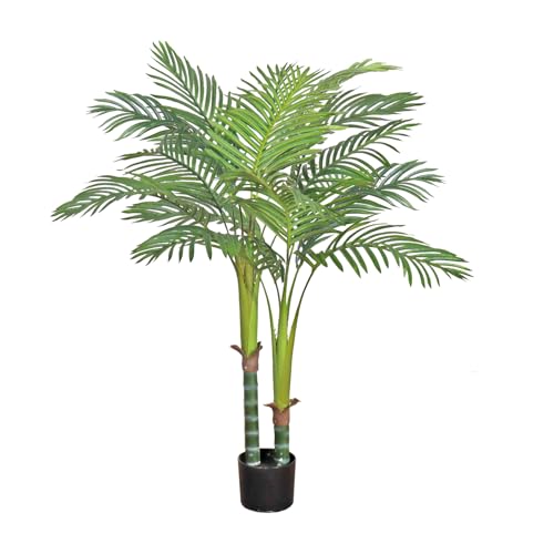 4ft/120Cm Cane Palm Artificial Tree, Fake Tropical Resistant Faux Plant in Pot for Indoor Outdoor Big House Living Room Outside Patio Office Home Decor