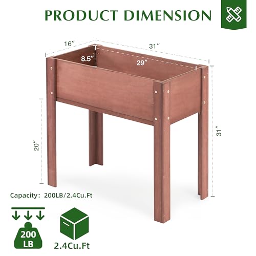 Image of SoliWood Set of 2 Raised Garden Bed with Legs, 31x16x31'', Outdoor Wood Elevated Planter Box, Thick Legs, w /Liner
