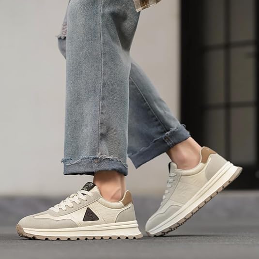 Men's Stylish and Breathable White Men's Leather Panel Sneakers Casual Lace-up Stylish Tennis and Running Shoes with Ethnic-Style Floral Fabric Accents Casual Skate Shoes - Image 2