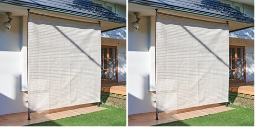 山善(YAMAZEN) 突っ張り目隠しサンシェード 日除け シェード 屋外 2×2m 遮光率約71％ 紫外線遮蔽約82％ SPSH-2020 アイボリー (× 2)