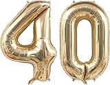 Light Gold 40 Balloon Numbers 40 Inch Large 40th Birthday Balloons, Helium Mylar Foil Number 40 Balloons Champagne Gold Birthday Party Decorations Supplies for Men Women