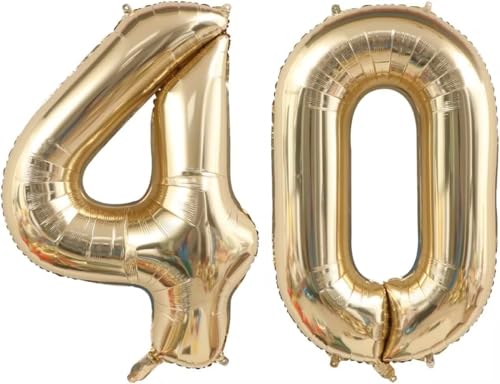 Light Gold 40 Balloon Numbers 40 Inch Large 40th Birthday Balloons, Helium Mylar Foil Number 40 Balloons Champagne Gold Birthday Party Decorations Supplies for Men Women