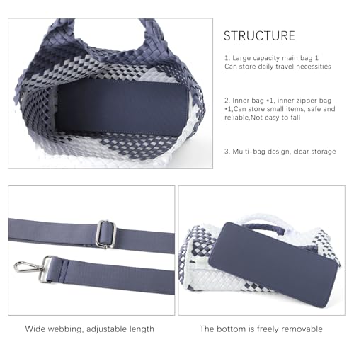 Image of Woven Bag for Women, Neoprene Tote Bag Summer Beach Handbag Purse Retro Handmade Travel Shoulder Bag Set