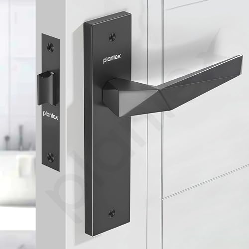 Image of Plantex Heavy Duty Door Lock - Bathroom Door Lock /Mortise 8inch Keyless Plate Handle Set for Home /Bathroom /Store Room /Balcony /Office with Baby Latch (8129- Grey)