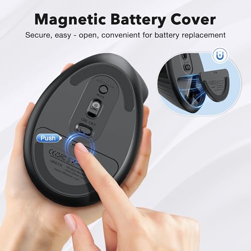 Uineer Vertical Ergonomic Mouse, Wireless Bluetooth Mouse, 3-Device,Quiet - image 6