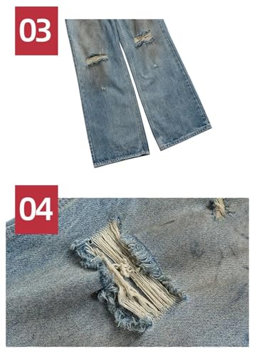 Men Jeans Slim Fit Mud Dyed Distressed Washed Denim Jeans3