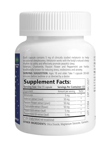 Neomeda Melatonin Sleep Herbal Blend - Natural Sleep Aid with 5mg Melatonin + Valerian, Chamomile, Passion Flower & Peppermint - Drug-Free Sleep Supplement, 60 Capsules - Image 3
