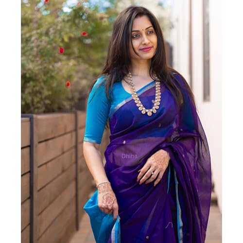 Image of Original Maheswari Cotton Silk Saree for Women | Kanjivaram Pure Silk Cotton Sari with Blouse | Zari Work | Tassels | Handloom Weave