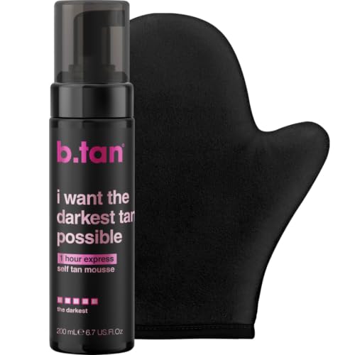 b.tan Ultra Dark Self Tanner Kit | Get The Darkest Tan Possible Bundle - Best Tanning Mousse with Mitt Applicator, 1 Hour Express Sunless Foam, Fast Bronzing Glow, No Fake Tan Smell, Vegan, 6.7 Fl Oz
