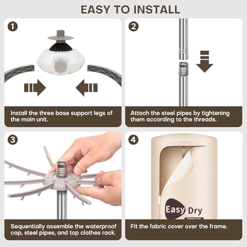 3Clock Portable Clothes Dryer Upgraded to Quickly Dry A Large Number of Clothes and Shoes. Travel Mini 900w Dryer Machine, Compact Dryer for Family, Apartment, RV and Travel (Beige)