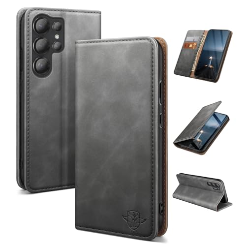 Coque Samsung S23 Ultra cuir anti-rayure et blocage RFID gris foncé