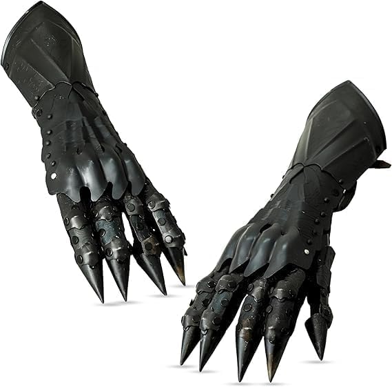 Black Gothic Costume Gloves for Men – Medieval Style Novelty Handwear for Cosplay Halloween Party LARP Display
