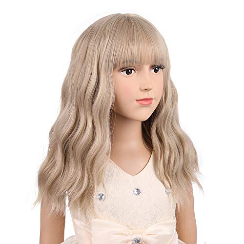 Pattnium Blonde Wig Kids Child Wig Short Wavy Wig With Bangs Flaxen Blonde Wig Synthetic Girls Wig Cosplay Halloween Party Costume Wig (Flaxen Blonde) #TOP1