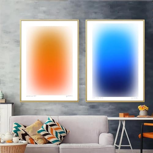 Peinture abstraite bleu orange sur toile d'art nordique de salon