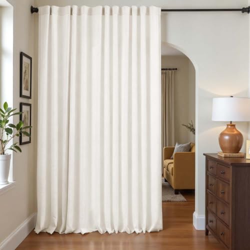 Image of jinchan Lined Linen Curtains Extra Wide Back Tab 100x90 Inch 1 Panel White