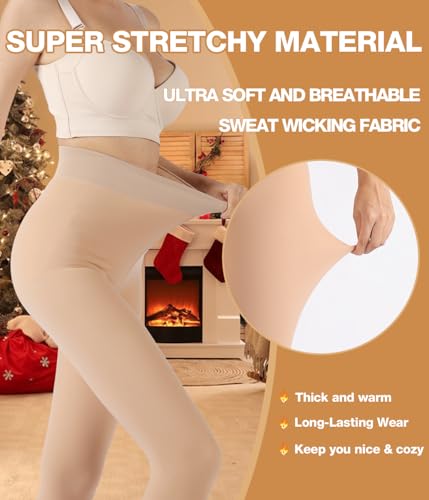Image of MERYLURE Fleece Lined Tights Women Fake Translucent Winter Warm Thick Pantyhose Thermal Sheer Leggings for All Skin Tone
