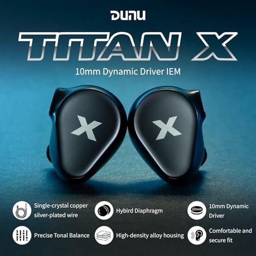 Image of HiFiGo DUNU Titan X 10mm DLC Dynamic Driver in-Ear Monitor, HiFi Wired Gaming Earbuds with OCC Silver-Plated Cables, IEM for Stage Performance /Gaming /Music Production (Type C with Mic)