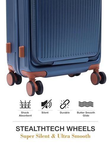 Image of FUR JADEN The Aviator TechPro 55cm German Polycarbonate Travel Luggage Cabin Suitcase with USB Port, Laptop Compartment, 8 StealthTech Shock Absorbing Wheels, TSA Lock (Cobalt Navy, Cabin 20 inch)