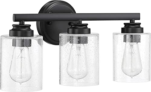 Craftmade 50503-FB Bolden Clear Seeded Glass Vanity Bath Lighting, 3-Light 300 Watts, Flat Black