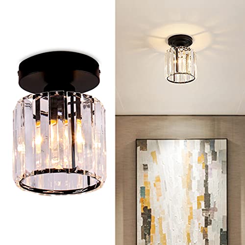 Mini lámpara de araña de cristal moderna, lámpara de techo semiempotrada, lámpara de techo moderna de cristal para pasillo, cocina, isla, comedor, dormitorio, bar, negro, enchufe E26