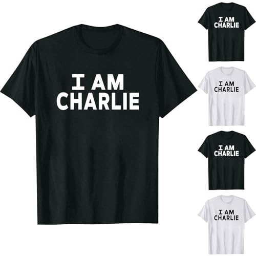 I AM Charlie Shirt Unisex Commemorative Freedom T Shirts Letters Printed Novelty Tee Crewneck Short Sleeve Tops Black Medium