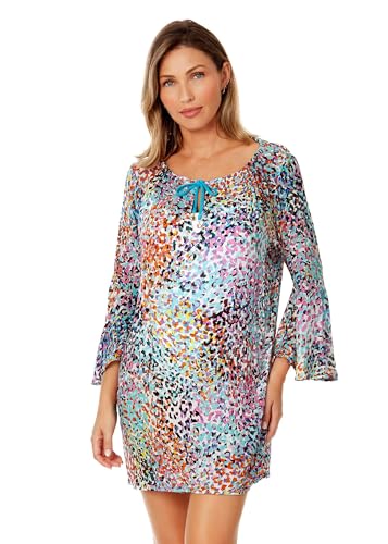 Women's Sunset Dot Bell Sleeve Tunic Swimsuit Cover Up