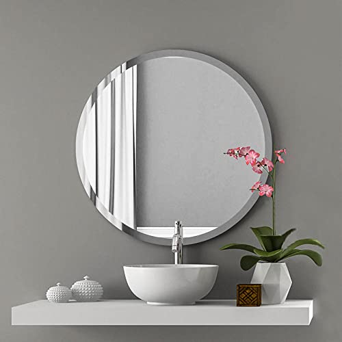 Frameless Round Mirror 36 Inch, Round Mirror with 1 inch Beveled Edge, Beveled Bathroom Mirrors for Vanity, Living Room, Entryways