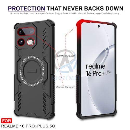 Image of AESTMO Back Case Cover for Realme 16 Pro Plus 5G | Magnetic Case with Built-in Metal Ring | Compatible with MagSafe Accessories | Shockproof Hybrid (PC + TPU, Black)