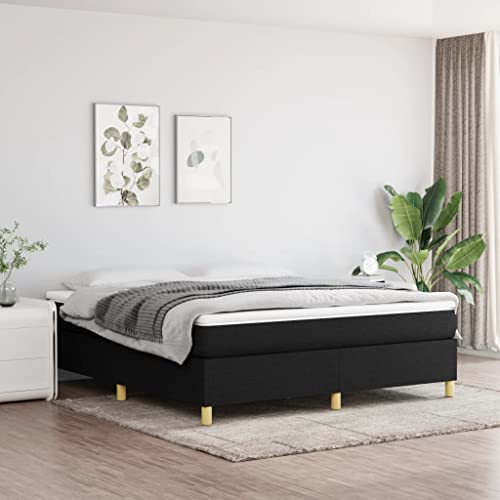 Frdhee Cama con colchón, somier negro 180 x 200 cm, tela para colchón, dormitorio, fácil montaje