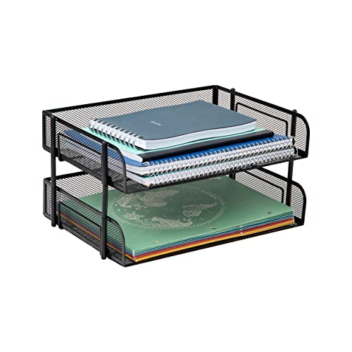 Mind Reader Stackable Paper Tray, Desktop Organizer, File Storage, Office, Metal Mesh, 13.5' L x 10' W x 7.25' H, 2 Pcs., Black