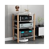 Supporto AV in vetro, per HiFi, a torre audio, a 4 ripiani, per CD e DVD, ad angolo, per home theater, robusto ed elegante (bianco, 4 livelli)