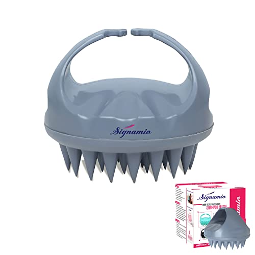 Image of SIGNAMIO Shampoo Brush Silicon Scalp Massager Hair Brush Wet Dry Comb Head Scrubber 100% Comfortable for Hair Improve Blood Circulation for Men,Women Pets - Grey - Pack 1