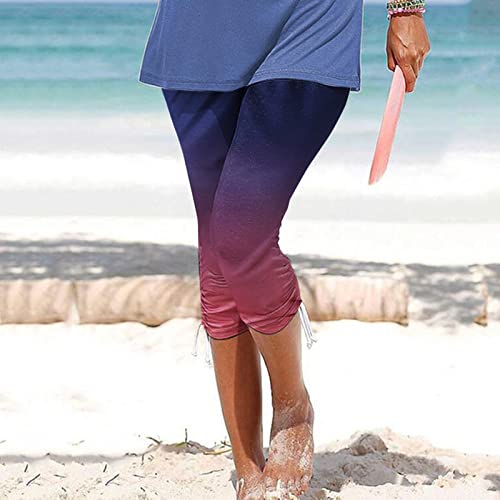 Capri Pants For Women Casual Dressy Summer Cropped Sweatpants Elastic Waist Floral Print Beach Hawaiian Pants #TOP1