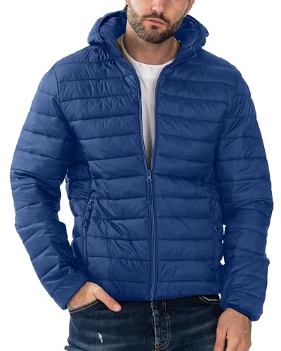 Image of Polu Men's Puffer Jacket with Hood Lightweight Windproof Water-Resistant Winter Down Jacket For Outdoor Hiking Camping(Blue,XL)