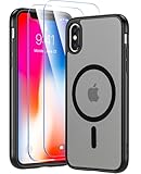 Cum2giff for iPhone X XS Case, iPhone X Case with Screen Protector, iPhone Xs Phone Case Compatible with Magsafe, Magnetic Military Grade Shockproof and Dropproof Phone Case, Silky Soft Touch, Black