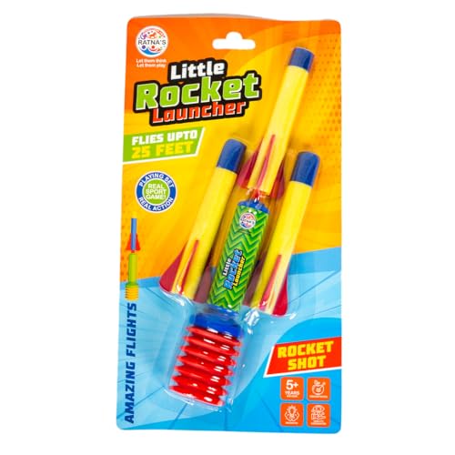 Image of Ratna's Little Rocket Launcher Toy with 3 Foam Rockets Flies Upto 25 Feet Outdoor Toys for Kids Ages 5+ Years