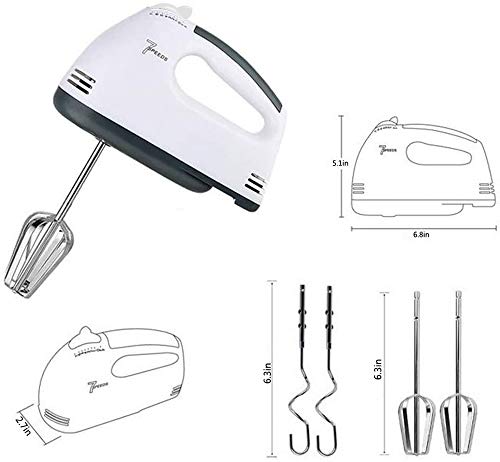 Handmixer Elektrisch Schneebesen EggBeater mit 4 Edelstahl-Aufsätzen (2 Schläger, 2 Teighaken) Weiß für Küchenhilfe… – Bild 3