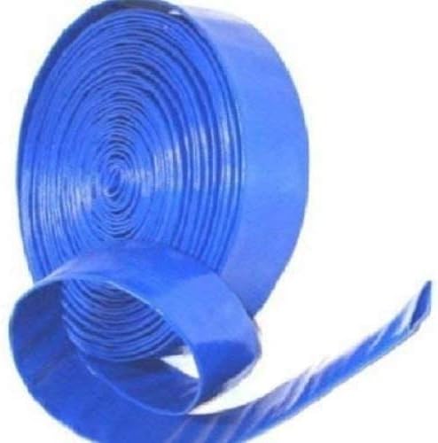 Equip247uk Blue Layflat Water Discharge Hose Pipe Pump Irrigation - 25mm (1") Bore x 10 Metres Long. With free Stainless Steel Hose Clip