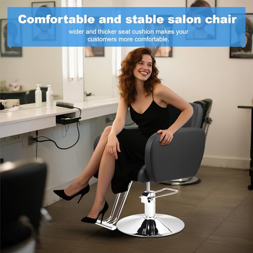 Image of Heavy-Duty Salon Stool Hydraulic Chair, 360 Swivel Rolling Hairdresser Chair with Adjustable Height Pump for Barber & Stylist Black