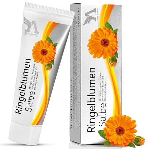 Angel in Quiet Ringelblumensalbe mit hohem Gehalt an Calendula Extrakt – Pflege bei trockener & gereizter Haut – mit Hamamelis – Salbe für empfindliche Haut & Babyhaut – Naturkosmetik ohne Parabene