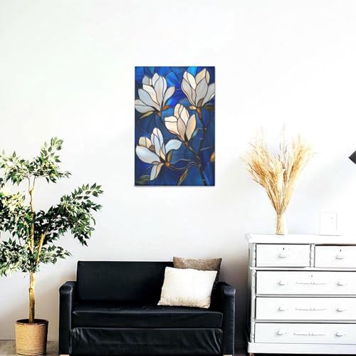 Cuadro de magnolia blanca sobre lienzo azul ideal para decorar un dormitorio elegante 5