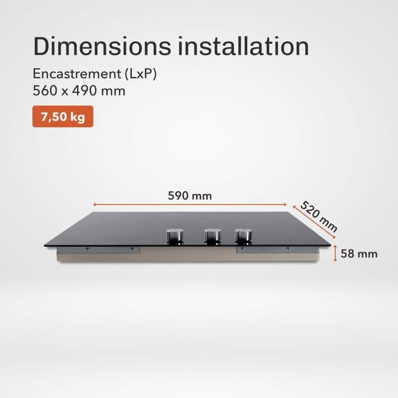 Placa de inducción 59 cm - 3 chimeneas, 5500 W, controles por mandos - Beldeko