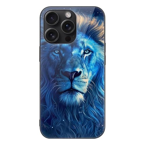 CRIVOTA for iPhone 15 Pro Max Case - All-New Cool Lion Design, Glass Back + TPU Inner Shell, Extreme Slimness, Military-Grade Tested, Precise Cutouts, Cell Phone Cases for Men Women