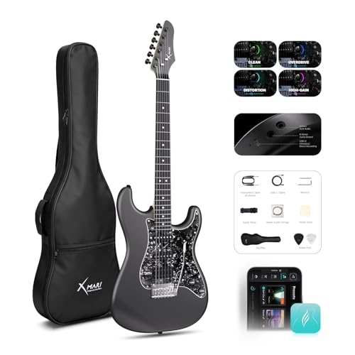 Enya XMARI Guitare électrique intelligente avec effets DSP intégrés, 4 préréglages, enregistrement USB-C OTG, sortie casque, micros Alnico avec fente de...