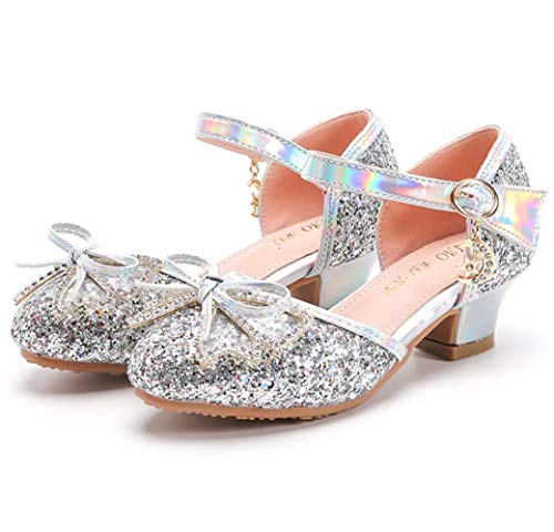 Girls Pretty Dress Shoes Glitter Wedding Party Heels Mary Jane Princess Flower Shoes Pumps (Toddler/Little Kid)