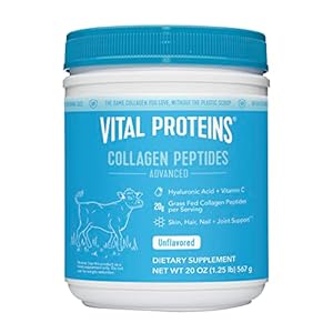 Vital Proteins Collagen Peptides Powder with Hyaluronic Acid and Vitamin C, Unflavored, 20 oz