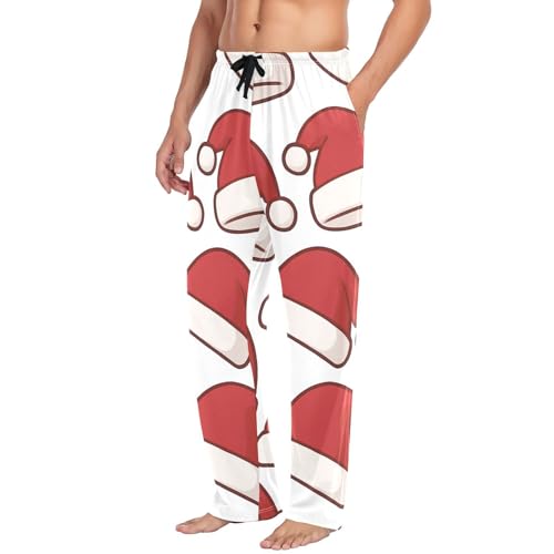 Santa Hats Pattern Men's Pajama Bottoms Plaid Pajamas Pants for Men Soft Long Lounge Woven Pj Sleep Pant with Pockets4