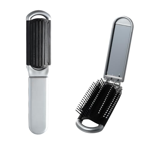 Compact Travel Hair Brush with Removable Mirror, Folding Hair Brush for Women, Collapsible Mini Massage Comb for Gym, Swimming, and Travel, Lightweight Portable Hair Styling Tool