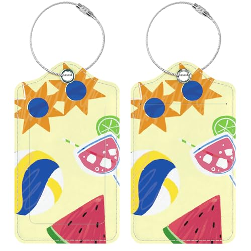 Chelmon 2 Pack Cute PU Leather Luggage Tags for Suitcases,Travel Essentials