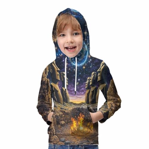 Sweat à capuche imprimé 3D Easter Island pull confortable avec poches pour garçon - 5